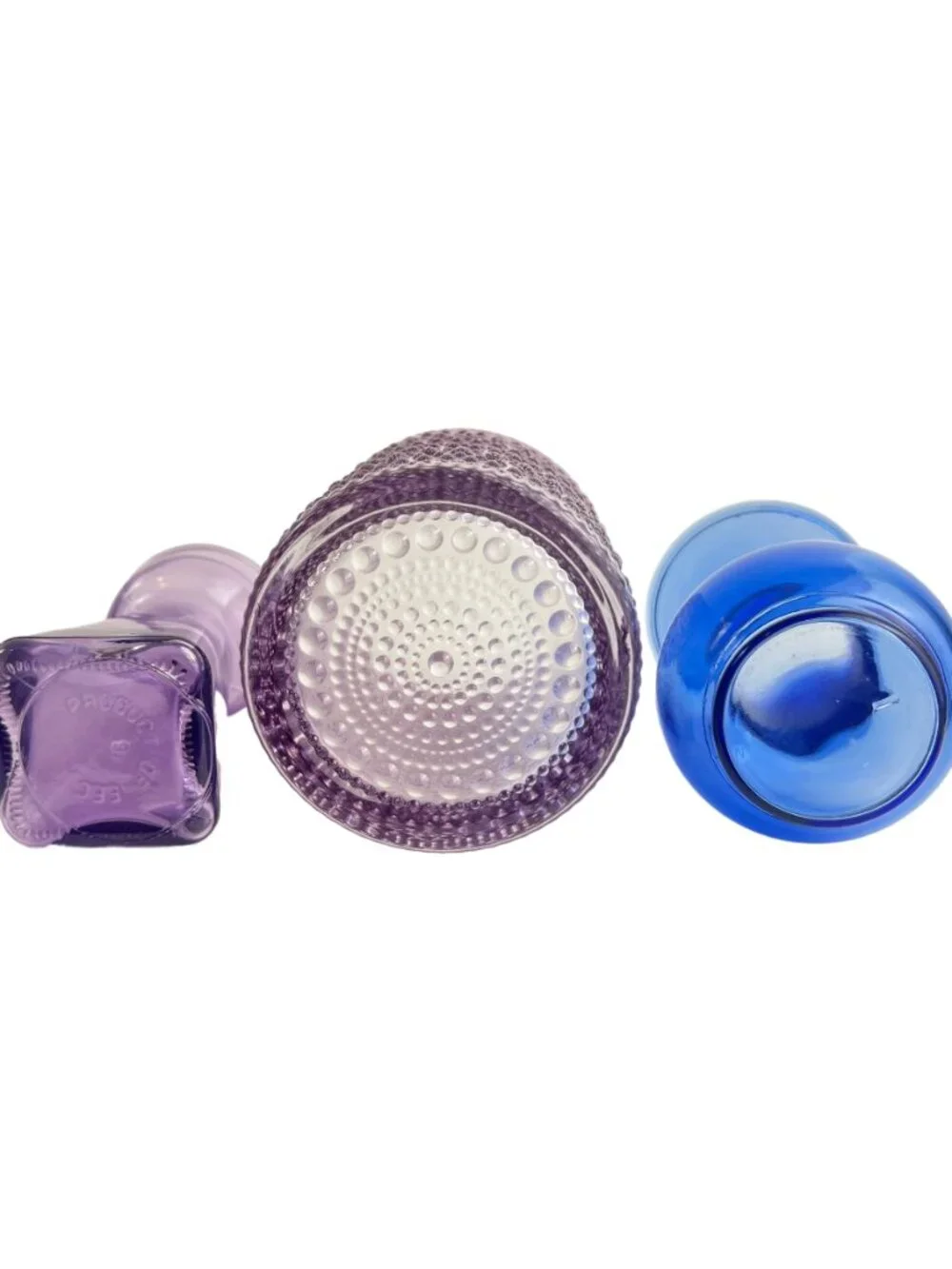 Set of 3 Small Blue and Purple Vases Candle Holders Glassware